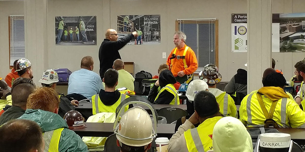 Jobsite safety meeting with trades