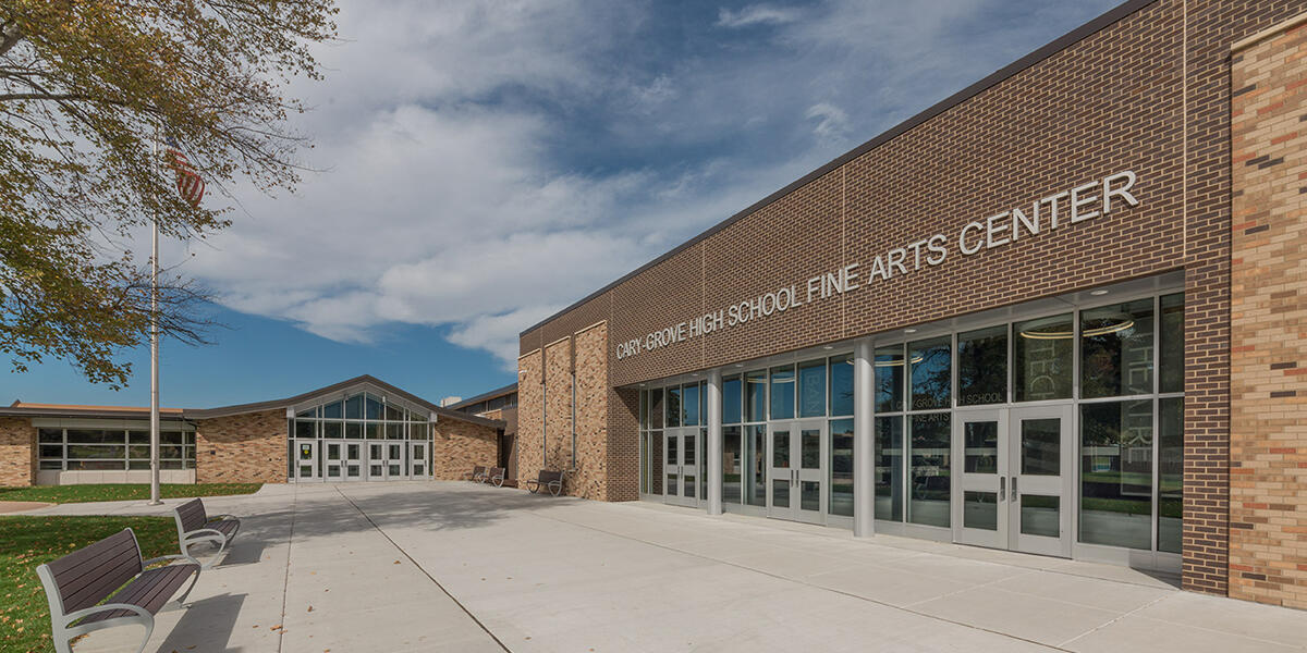 Exterior of the new performing arts space at Cary-Grove High School 